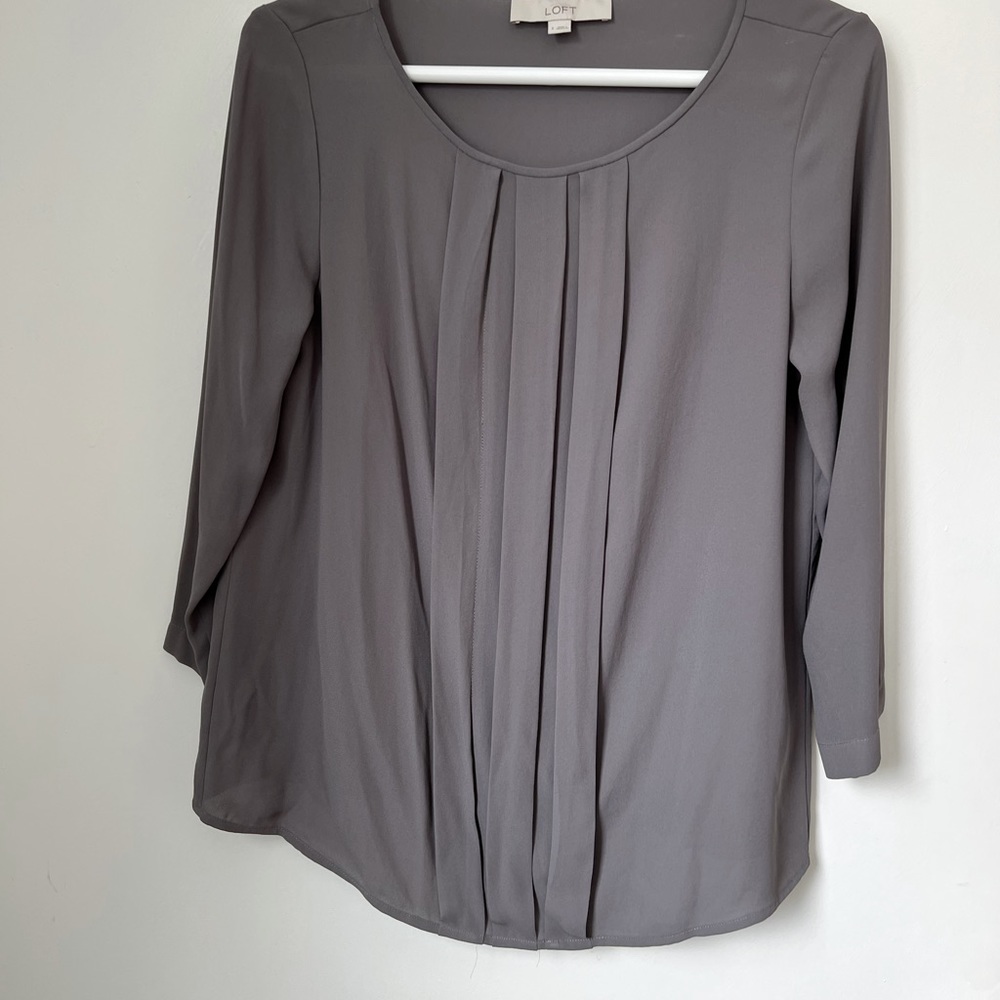 Grey pleated front blouse by Ann Taylor Loft. Size Small.
